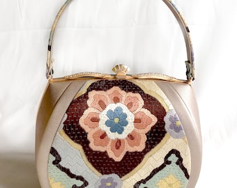 Vintage kimono handbag - dusty pink with flower motif