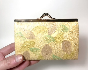 Small Japanese coin purse - embossed leather with foliage pattern
