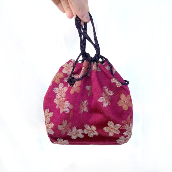 Vintage Japanese Kinchaku Bag – Sakura Cherry Blossom Drawstring