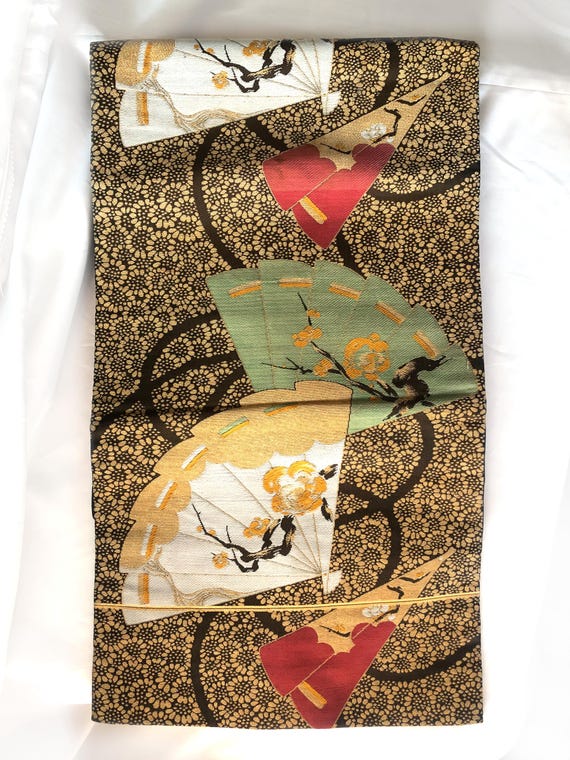 ヴィンテージ名古屋帯 - 花柄扇子（B級品） - Etsy 日本