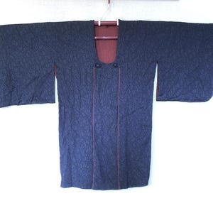 Vintage Japanese kimono coat michiyuki - elegant blue and red with floral buttons