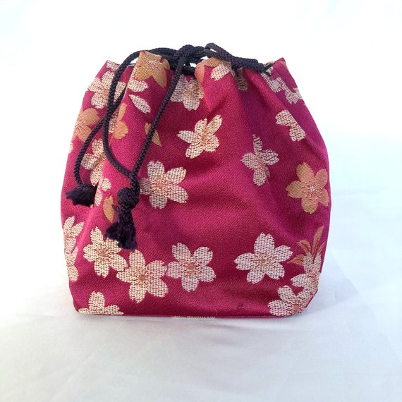 バッグ chiiiibag String Kinchaku purple Vintage Japanese Kinchaku Bag – Sakura Cherry Blossom Drawstring