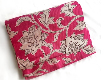 Vintage Nagoya obi for summer - hot pink with beige floral motifs