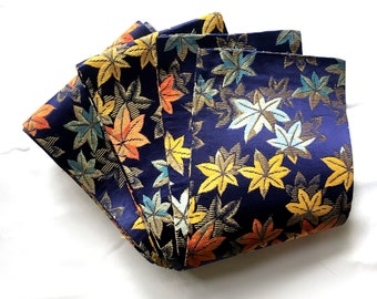 Unique vintage hanhaba obi - dark blue with colorful maple leaves