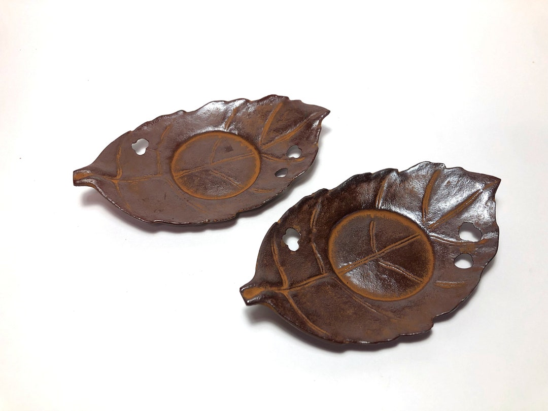 thumbnail image 2 of 4-Pack Black Japanese Cast Iron Tea Coasters / Saucers – Floral Leaf Design 2 of 3