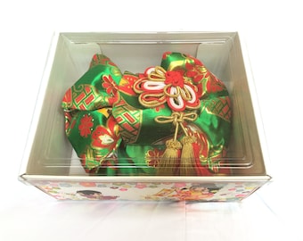Instant vintage obi for children - festive ribbon tie in gold, red, and bright green