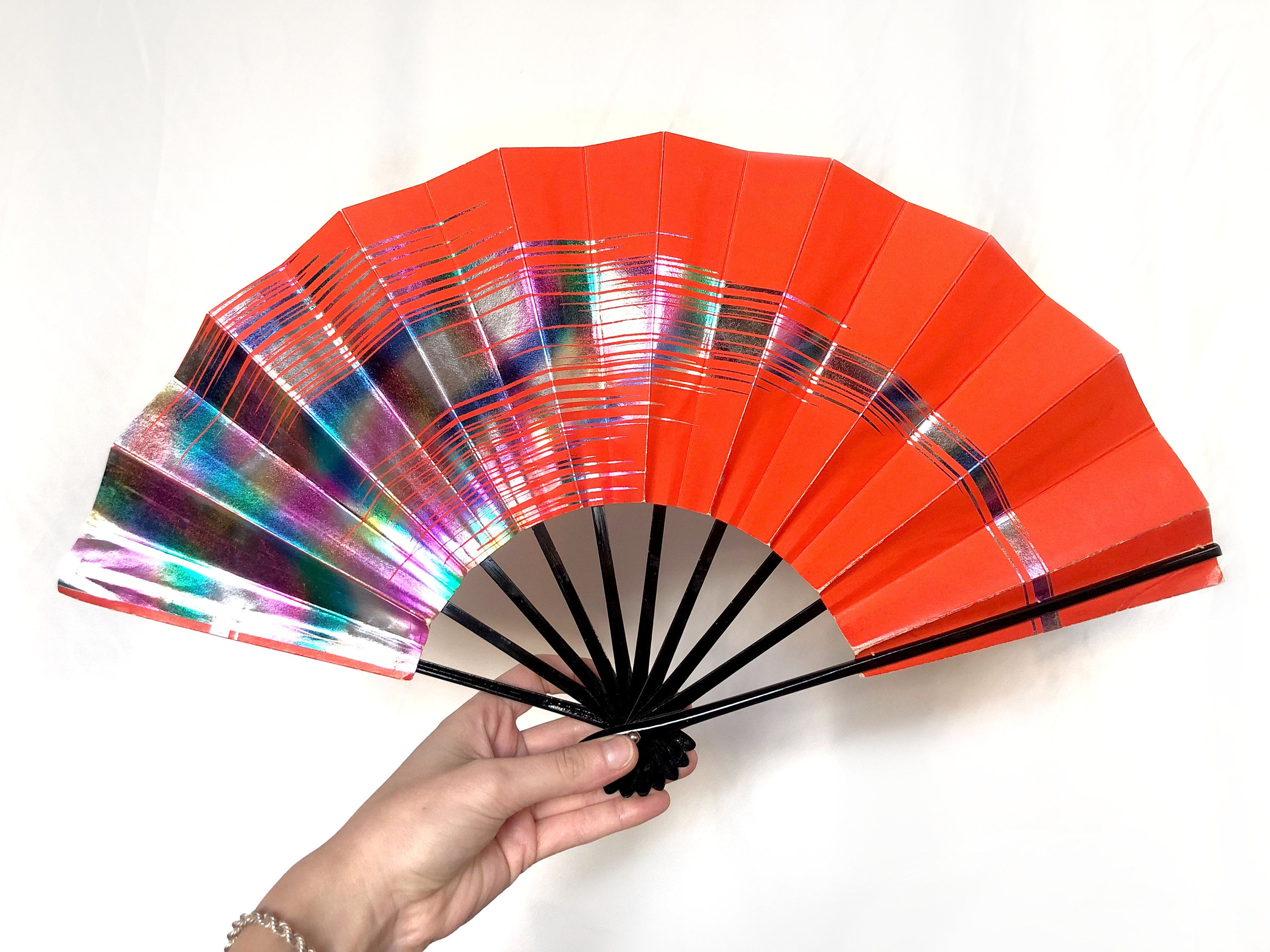 Foldable Japanese Paper Hand Fan With Color Gradients