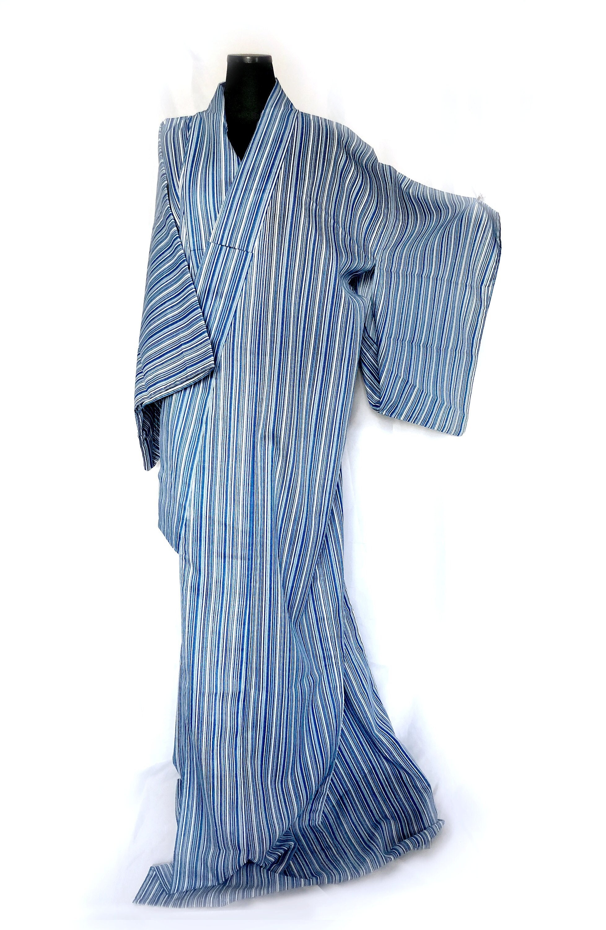 Authentic Japanese Summer Kimono See Through Blue and White