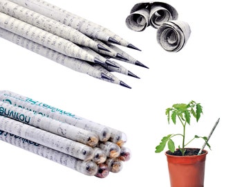 Recycled Newspaper Plantable HB Pencils with Seeds | Christmas Gift | Wood-Free | Party Bag Filler | Party Favour | Birthday Gift | Vegan