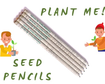 Plantable Recycled & Wood-Free HB Pencils with Seeds, Party bag favours, fillers, stuffers | Eco Friendly Gift for kids, Plastic Free, Vegan