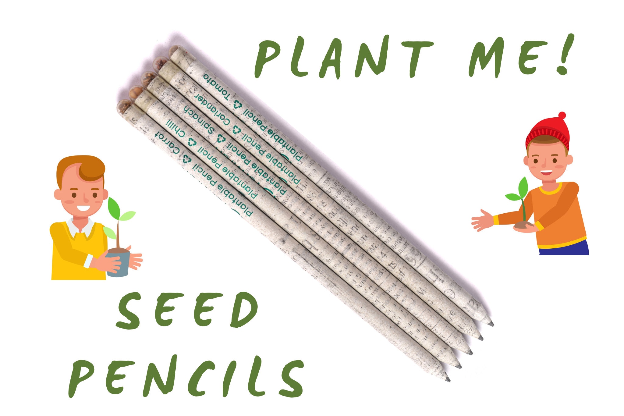 Plantable Recycled & Wood-Free HB Pencils with Seeds, Party bag favours, fillers, stuffers | Eco Friendly Gift for kids, Plastic Free, Vegan