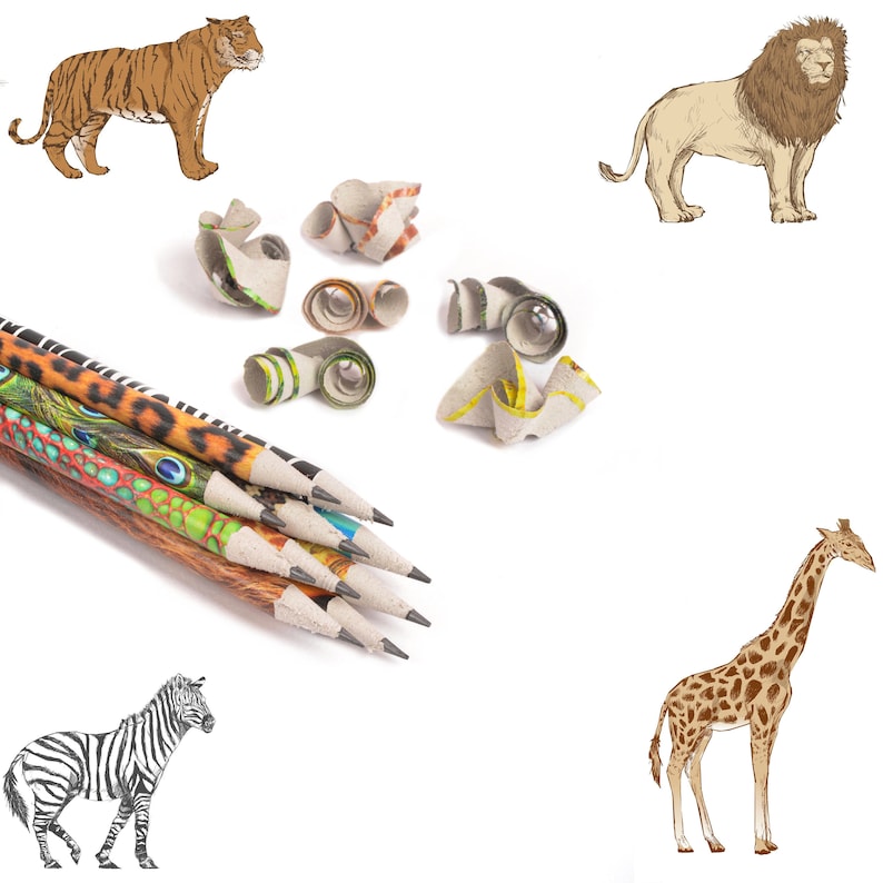 Eco Friendly Recycled Wildlife HB Pencils. Party bag filler, favour, Gift for Kids, Birthday, Handmade, Plastic & Tree Free, Teacher Gift image 1