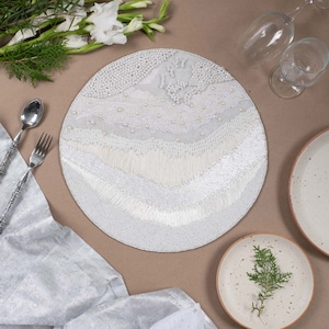 handmade beaded placemat white see shore Placemat Set of 2 beaded charger husband on wedding day gift