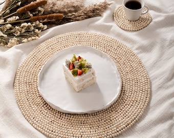 set of 2 Handmade 14 Inch Wooden Beaded Placemat handmade-handcrafted beaded charger- memorial gift from kids