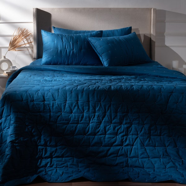 French Knot Organic Cotton Quilts (Blue)- Lover's Knot Quilt -Eternity Knot rotary-cut quilt
