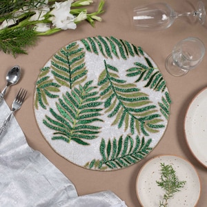 Handmade Bead Placemat Set of 2 Fern Placemat- Beaded Charger- Memorial Gift from Kids