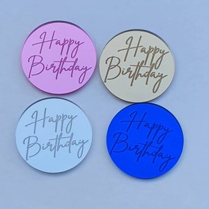 Personalised Acrylic Cake Charm Tags Happy Mothers Day, Congratulations, Happy Birthday, Happy Valentines Day, Cake disc