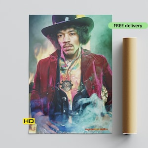 Jimi Hendrix Psychedelic Art Print: 1960s Rock Music Decor