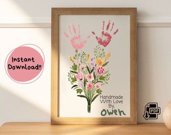 Mother's Day Craft Handprint Art. Birthday Activity Floral Bouquet Grandma Flower DIY Kids and Baby Printable Keepsake INSTANT DOWNLOAD