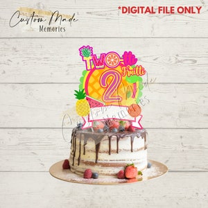 Adorno para tarta de cumpleaños en 3D de Two-tti Fruitti Age 2, personalizado, para imprimir en una sola capa o en 3D con varias capas (archivo SVG digital)