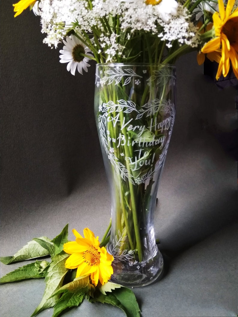 Elegant flower vase with handengraved graceful twigs and Etsy