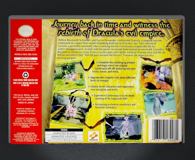 Custom Case Castlevania Legacy of Darkness Replacement Repo Cases N64 Game is not Included