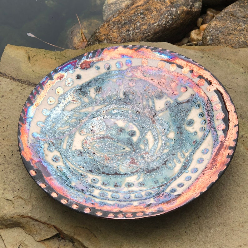 Modern Abstract Raku Pottery Plate
