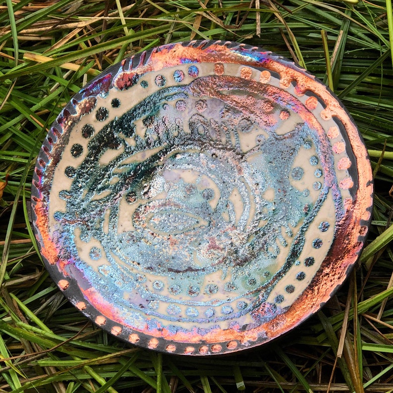 Modern Abstract Raku Pottery Plate