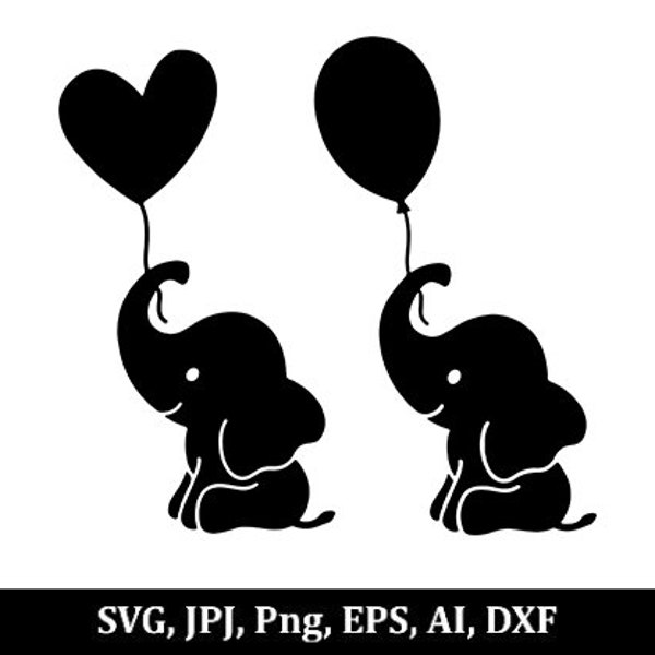 Baby Elephant SVG, Elephant Clipart, Cute Elephant Balloon cut file Sweet Elephant Animals Silhouette Cricut Vinyl