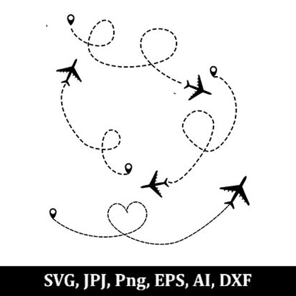 Airplane Bundle SVG PNG clipart, Travel svg, Love travel, vacation trip, honeymoon, Plane Route heart path cut file for Cricut Silhouette