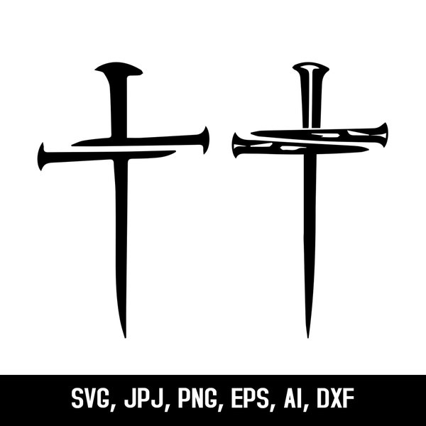 Three Crucifixion Nails Cross svg,Instant,Dark silhouette,Instant Download,SVG, PNG, EPS, dxf, jpg digital download