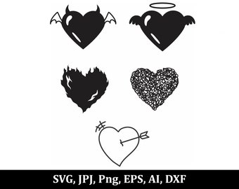 5 Heart Designs Instant Download SVG, PNG, EPS, dxf, jpg digital download