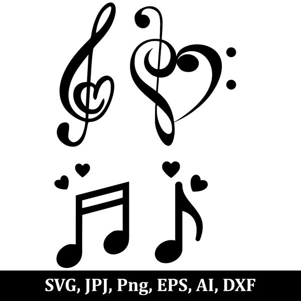 Music Note Heart Instant Download SVG, PNG, EPS, dxf, jpg digital download