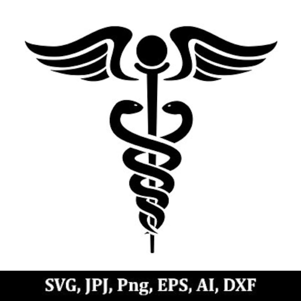 Medical Symbol svg,Caduceus Symbol svg,Instant,Dark silhouette,Instant Download,SVG, PNG, EPS, dxf, jpg digital download