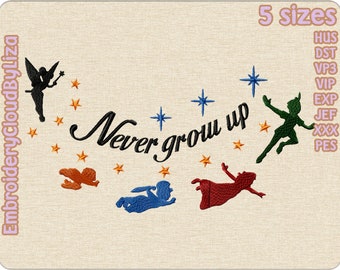 Peter Pan Machine Embroidery Designs Never grow up Embroidery Designs Set of 7 formats in 4 sizes #246 Digital instant download file