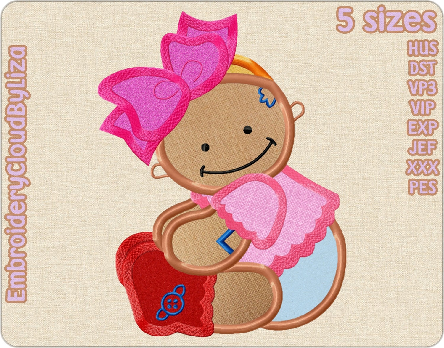 Little cute baby girl applique machine embroidery design. Etsy