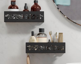 Set of 2 black floating shelves Metal shelves Bathroom shelf Kitchen shelf Stainless steel Floating wall decor Metal floating shelf