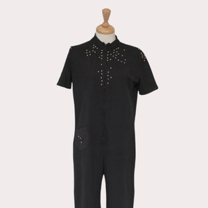 Black 70s jumpsuit, Vintage catsuit image 1
