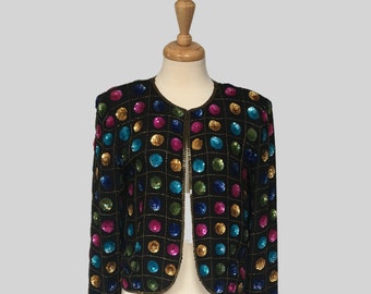 Disco Fashion, Disco clothing, 80s Clothing, Opera Coat, Bolero Jacket, Vintage Clothing, Sequin Jacket,