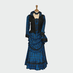 Victorian clothing, LARP Clothing, Blue Plaid Victorian Bustle Dress