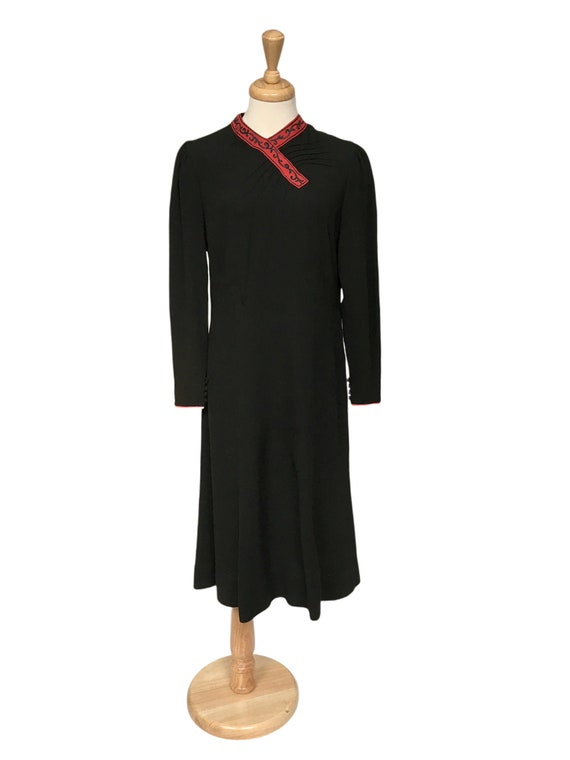 Vintage Dress, 1940s Day Dress, 1940s black crepe… - image 1