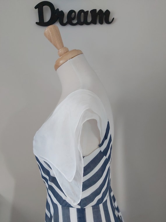 1930s Vintage Blue & White Striped Long Dress, Ga… - image 5