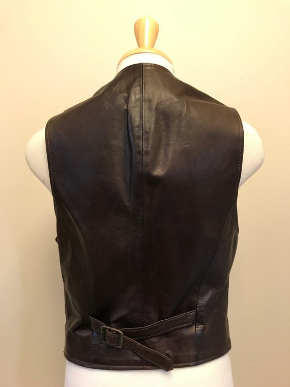 Biker leather vest, 1970's  Lined Brown Leather V… - image 4