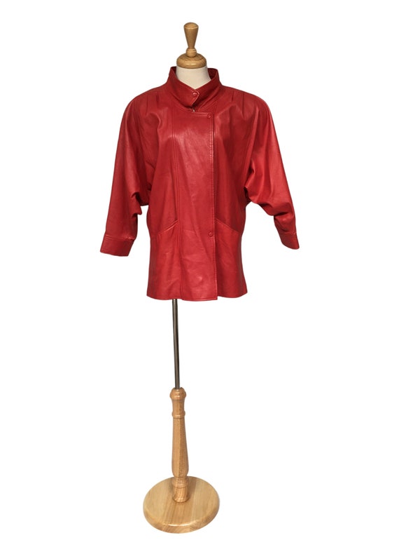 Leather Coat, Red Leather Jacket, 1980s Vintage Ja