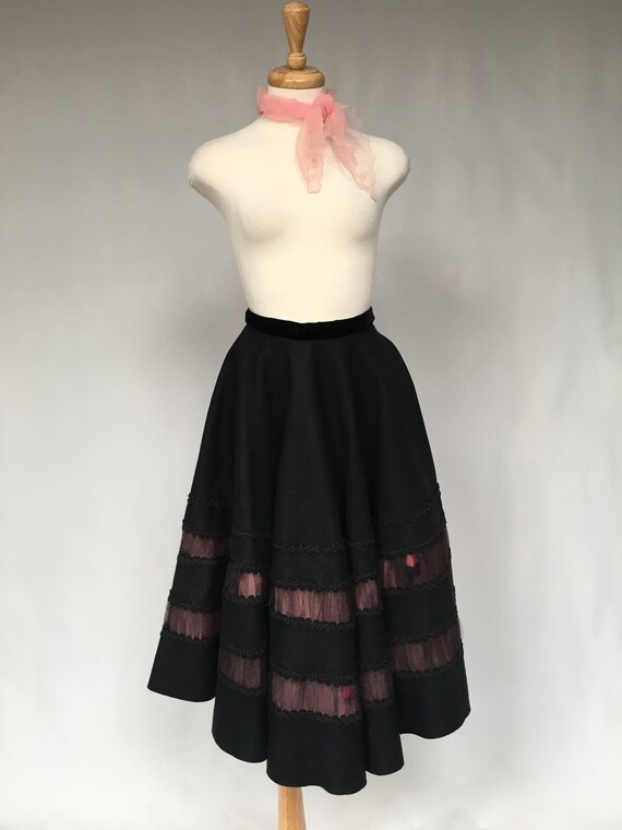 Wool circle skirt, Midi Skirt, 1950s Skirt, Black