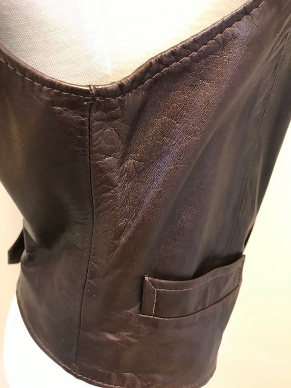 Biker leather vest, 1970's  Lined Brown Leather V… - image 6