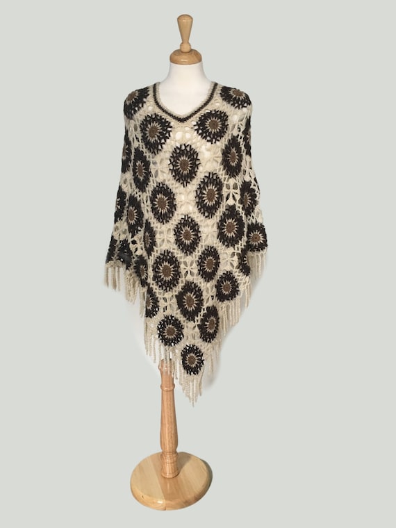 Vintage Hand Crochet Poncho, Boho Crochet Sweater