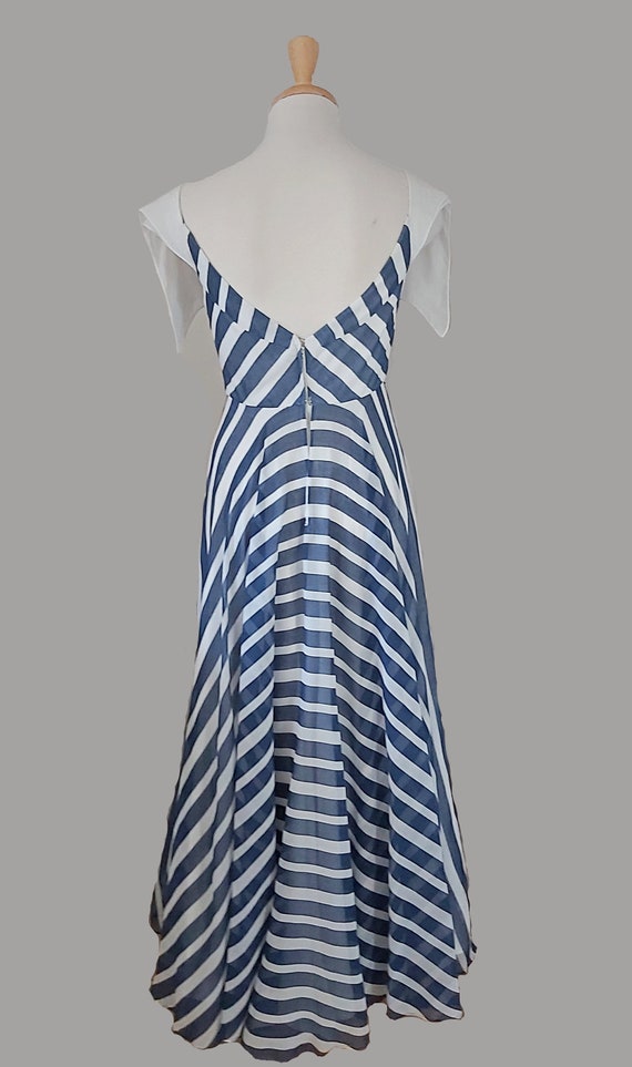 1930s Vintage Blue & White Striped Long Dress, Ga… - image 2