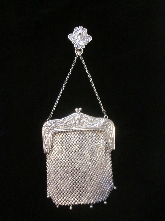 Art Deco 1912 Sterling Silver 925 Chain Mesh Ladies Evening Bag Purse a/f  #T121