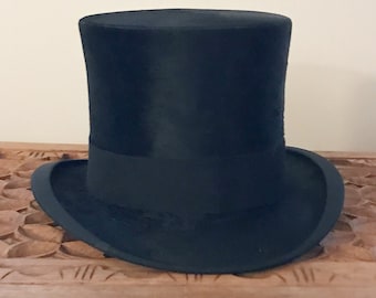 Viktorianska kläder för män, Antik höghatt i filt av bäver, Traditionell viktoriansk bröllopshatt, Steampunk-höghatt